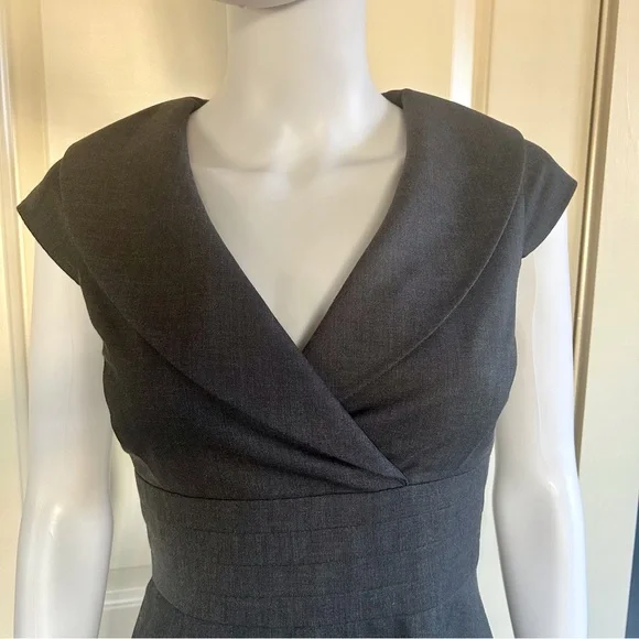 Calvin Klein Charcoal Wrap Cap Sleeve Banded Waist Dress - Picture 2 of 12